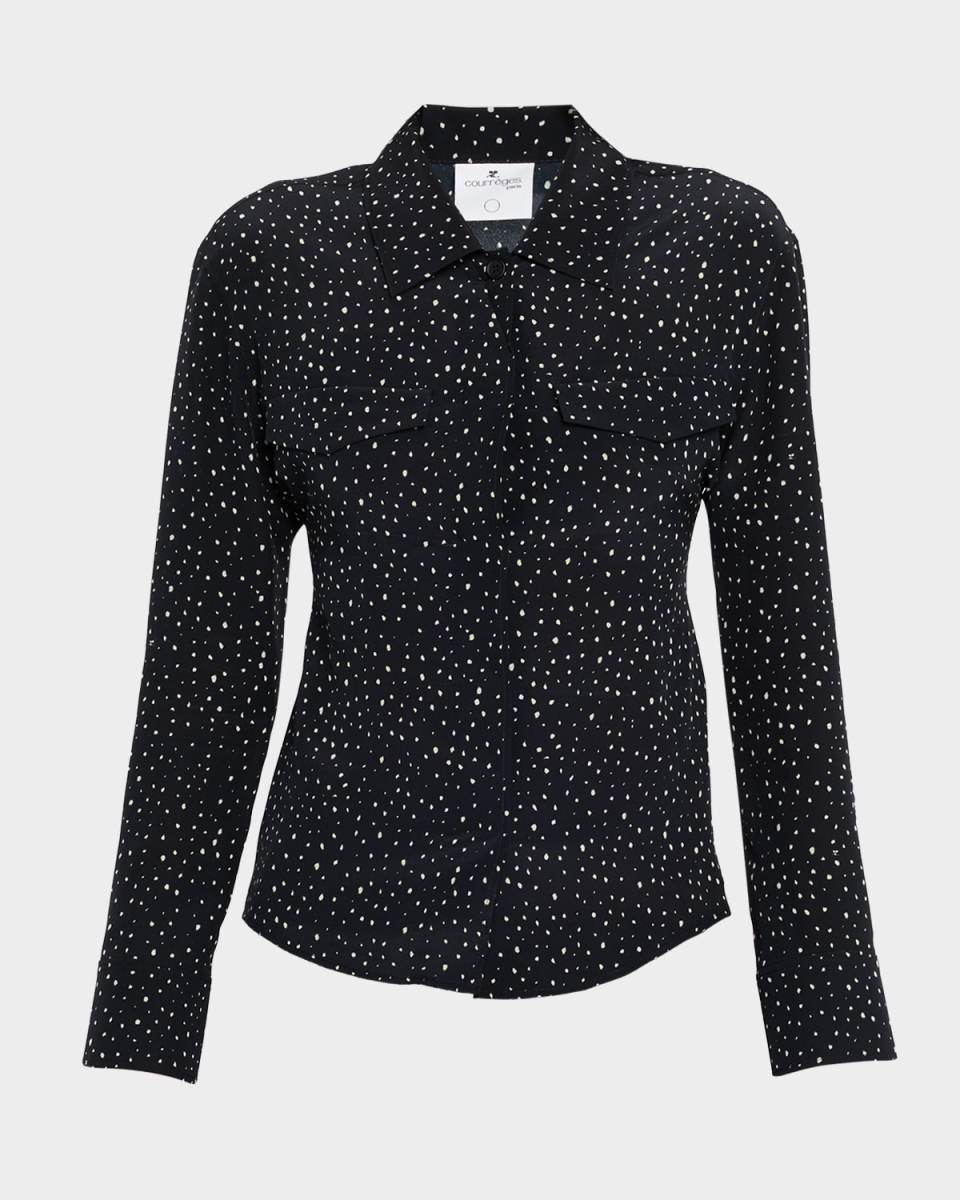 2-Pocket Medusa Crepe Button-Down Shirt